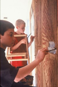 Students at the McKinley School in Salem, OR work on a mural of their own design